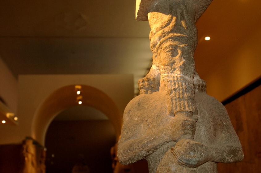 Assyrian statue in the National Museum of Iraq in Baghdad.