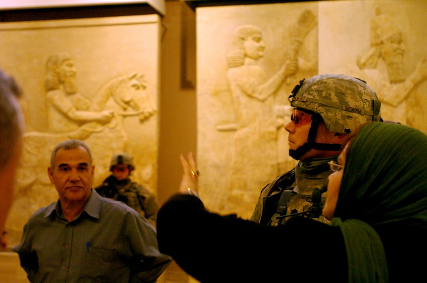 American soldiers learn about the National Museum of Iraq in Baghdad.